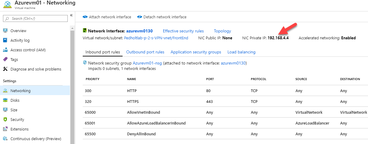 azure point to site vpn connect sql on vm