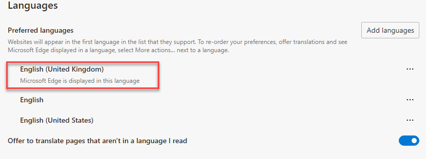 Microsoft Edge Language Settings