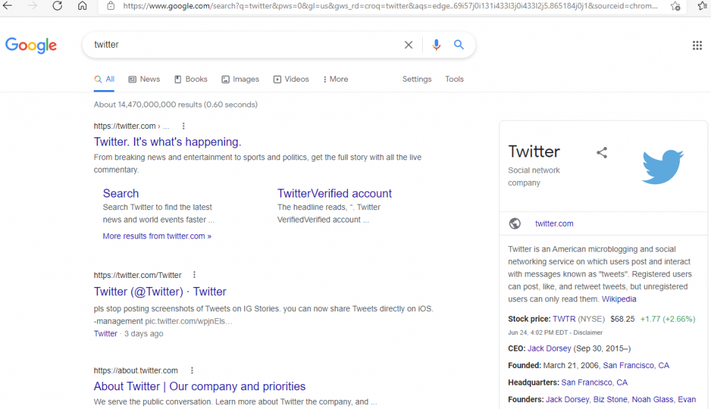 Google showing Twitter in English